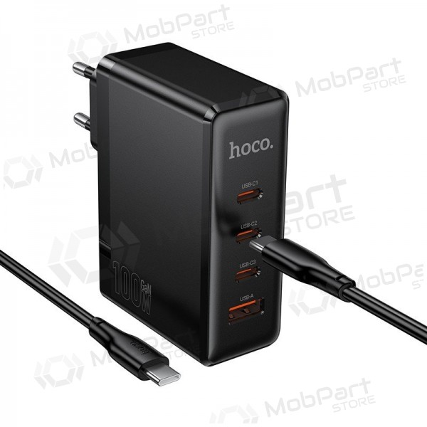 Netzladegerät Hoco N85 100 W 3x USB-C + USB-A mit USB-C Kabel 2 m schwarz