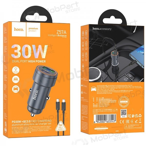 Hoco Z57A 30 W USB-C + USB-A Autoladegerät mit USB-C Kabel 1 m
