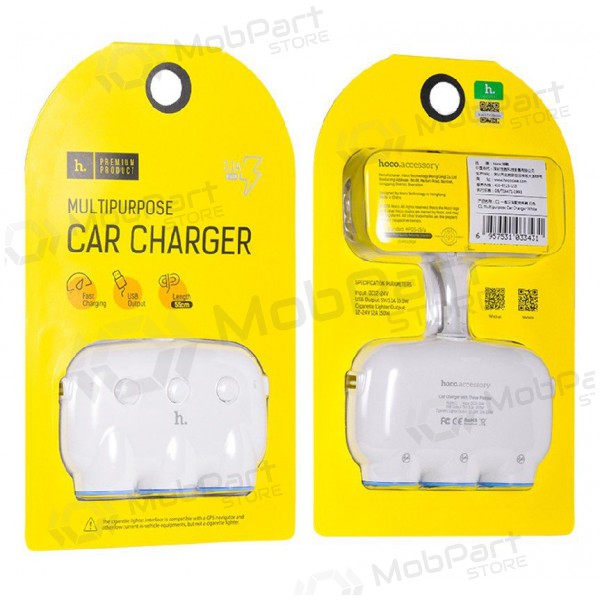 Auto-Ladegerät HOCO C1 TRIPLE + USB (5V 3.1A) (Weiß)