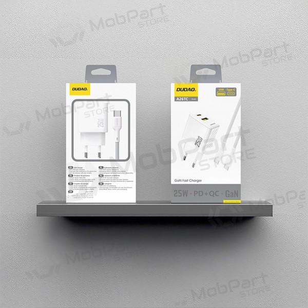 Telefonladegerät Dudao A26TC 25 W GaN USB-C + USB-A mit USB-C Kabel 1 m weiß