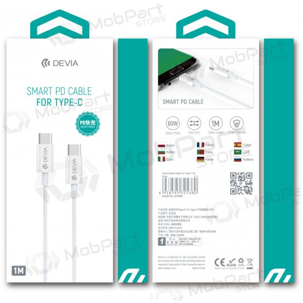 USB-Kabel Devia Smart PD Typ-C - Typ-C 20V 3.0A 60W (weiß)