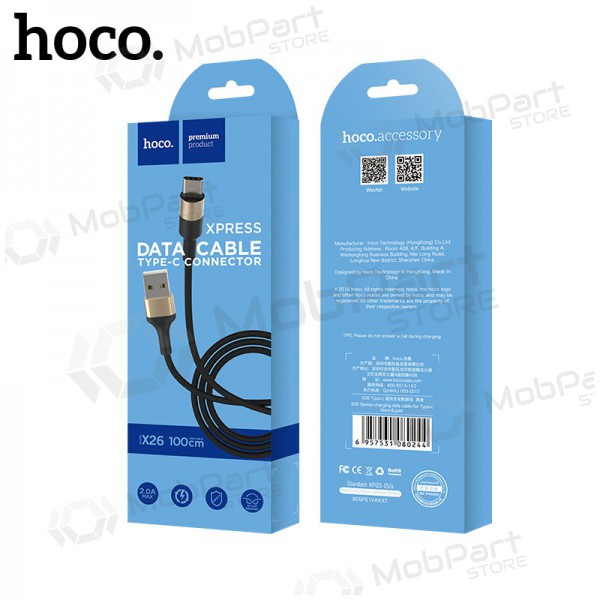 USB Kabel Hoco X26 Type-C 1.0m (Schwarz / Golden )