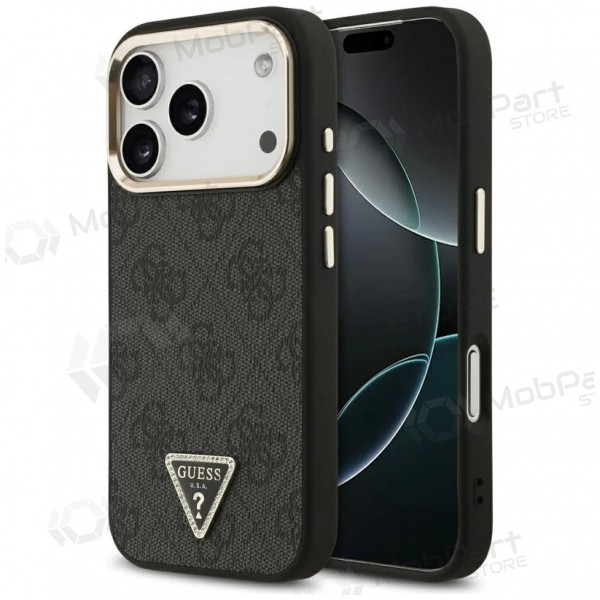 Apple iPhone 17 Pro Max hülle - Guess PU Leather 4G Strass Triangle Logo Gold Frame MagSafe (schwarz)