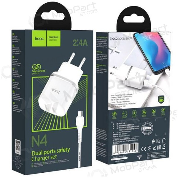 Ladegerät HOCO N4 Aspiring Dual USB + type-C Kabel (5V 2.4A) (Weiß)