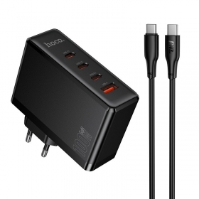 Netzladegerät Hoco N85 100 W 3x USB-C + USB-A mit USB-C Kabel 2 m schwarz