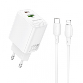 Telefonladegerät Borofone BN27 20 W USB-C + USB-A mit Lightning-Kabel 1 m weiß