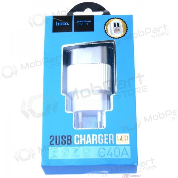 Ladegerät FastCharge HOCO C40A Speedmaster Dual USB (5V 2.4A) (Weiß)