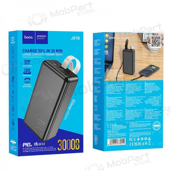 externe Batterie Power Bank Hoco J87B PD20W+QC3.0 30000mAh Schwarz externe Batterie Power Bank Hoco J87B PD20W+QC3.0 30000mAh Schwarz