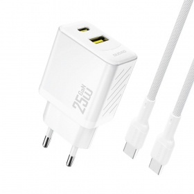 Telefonladegerät Dudao A26TC 25 W GaN USB-C + USB-A mit USB-C Kabel 1 m weiß