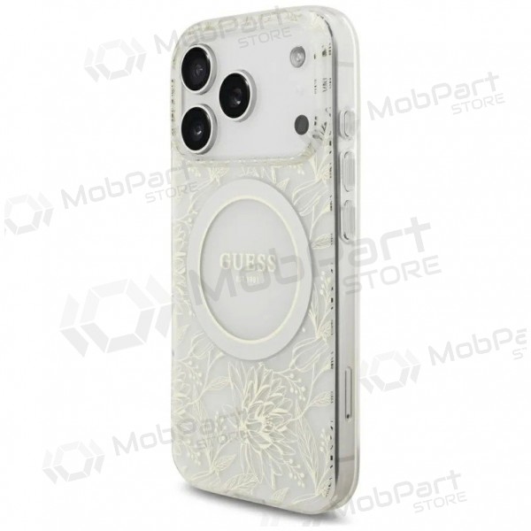 Apple iPhone 18 Pro hülle - Guess IML Flowers Allover Strap MagSafe (weiß)
