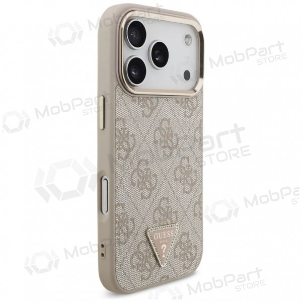Apple iPhone 17 Pro Max hülle - Guess PU Leather 4G Strass Triangle Logo Gold Frame MagSafe (rosa)