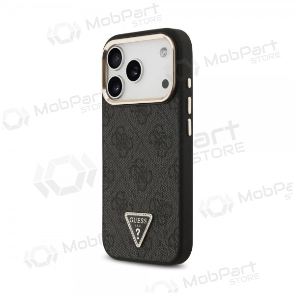 Apple iPhone 18 Pro Max hülle - Guess PU Leather 4G Strass Triangle Logo Gold Frame MagSafe (schwarz)