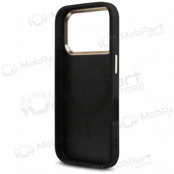 Apple iPhone 17 Pro Max hülle - Guess PU Leather 4G Strass Triangle Logo Gold Frame MagSafe (schwarz)