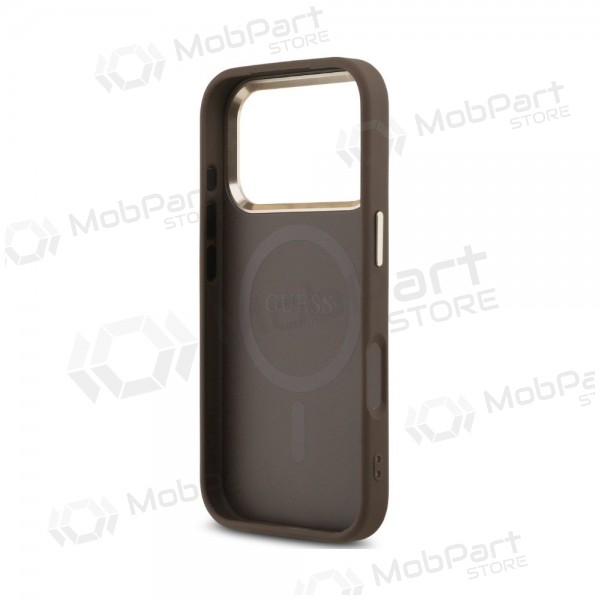 Apple iPhone 18 Pro Hülle - Guess PU Leather 4G Strass Triangle Logo Gold Frame MagSafe (braun)