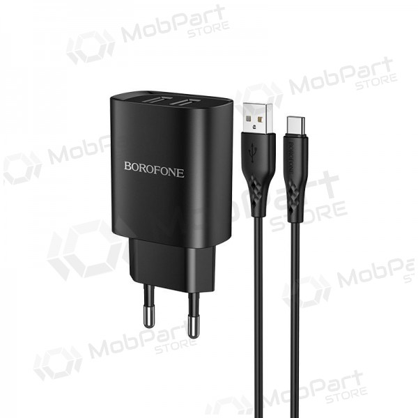 Ladegerät Borofone BN2 2xUSB 2.1A + USB Type-C (Schwarz)
