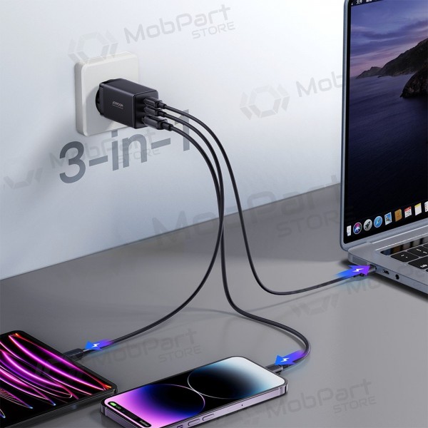 Ladegerät buitinis Joyroom GaN JR-TCG01 2xUSB-C/USB-A 65W + USB-C cable 1.2m Schwarz