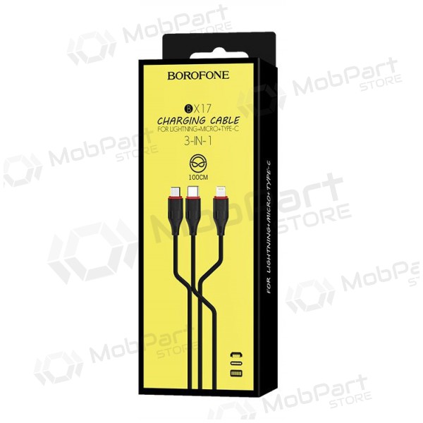 USB Kabel Borofone BX17 3in1 microUSB-Lightning-Type-C 1.0m (Schwarz)