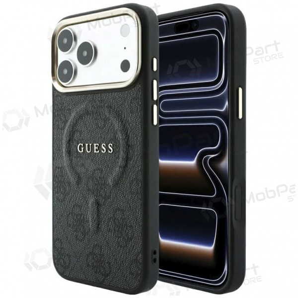 Apple iPhone 18 Pro hülle - Guess PU Leather 4G Gold Frame Embossed MagSafe (schwarz)