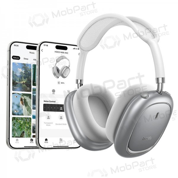 Kabellose Kopfhörer mit Mikrofon Hoco W68 ANC Bluetooth silber