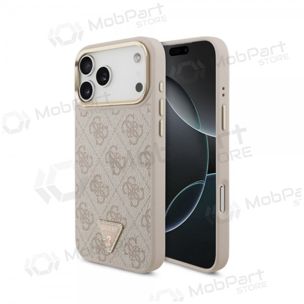 Apple iPhone 18 Pro Hülle - Guess PU Leather 4G Strass Triangle Logo Gold Frame MagSafe (rosa)