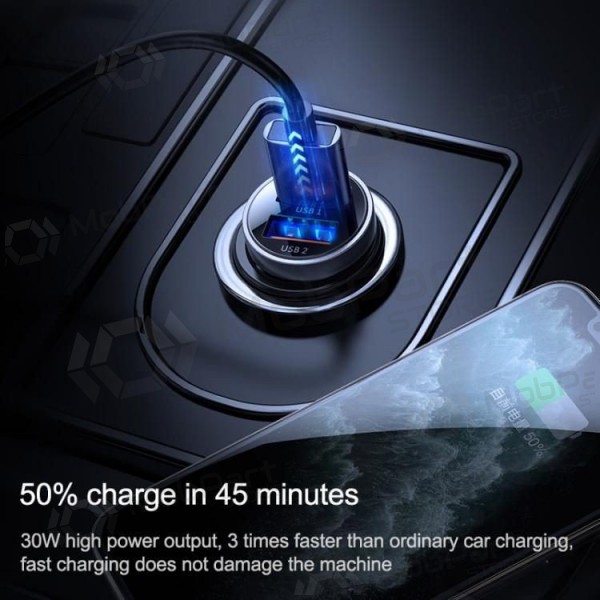 Ladegerät automobilinis Joyroom C-A09 2xUSB (SCP, PD, AFC) 3.0 30W (Schwarz)