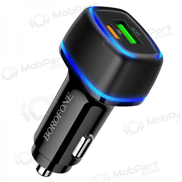 Ladegerät automobilinis Borofone BZ14A PD20W+QC3.0 x 2 USB (Type-C to Lightning) (Schwarz)