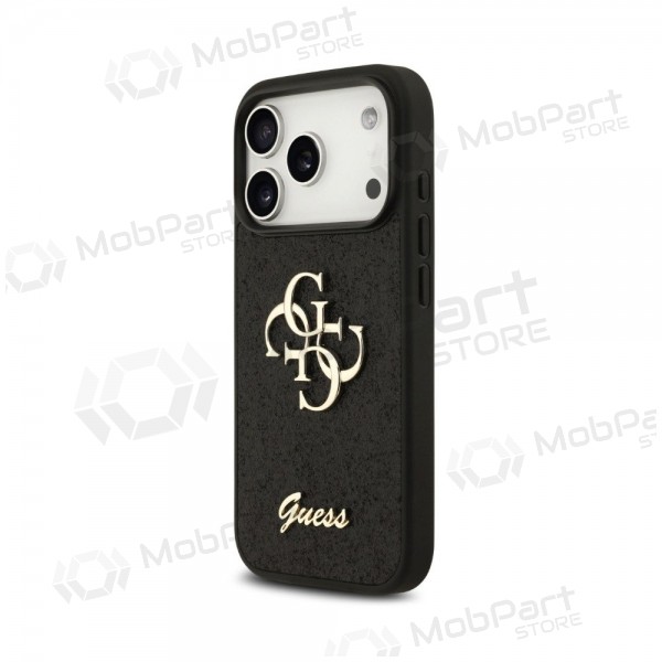 Apple iPhone 18 Pro Hülle - Guess PU Fixed Glitter 4G Metal Logo (Schwarz)
