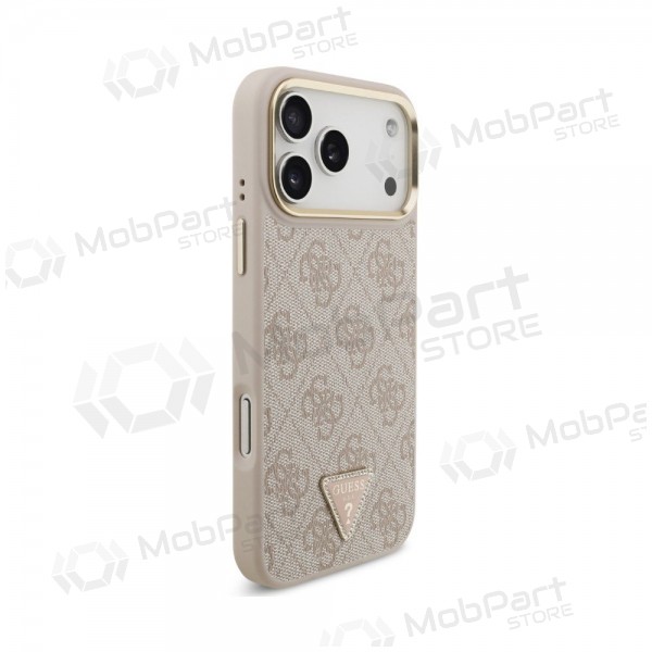 Apple iPhone 18 Pro Max hülle - Guess PU Leather 4G Strass Triangle Logo Gold Frame MagSafe (rosa)