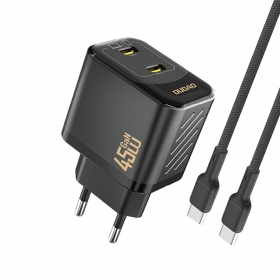 Telefonladegerät Dudao A28PC 45 W GaN 2x USB-C mit USB-C Kabel 1 m schwarz
