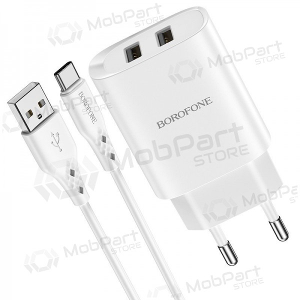 Ladegerät Borofone BN2 2xUSB 2.1A + USB Type-C (Weiß)