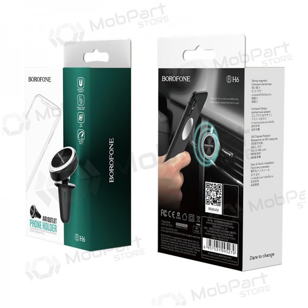 Automobilinis Universal telefono laikiklis Borofone BH6, tvirtinamas ant ventiliacijos grotelių, magnetinis, Schwarz Automobilinis Universal telefono laikiklis Borofone BH6, tvirtinamas ant ventiliacijos grotelių, magnetinis, Schwarz
