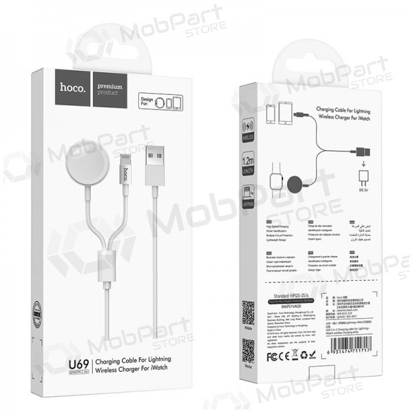 USB Kabel HOCO U69 lightning 1.0m (with iWatch wireless charger) (Weiß)