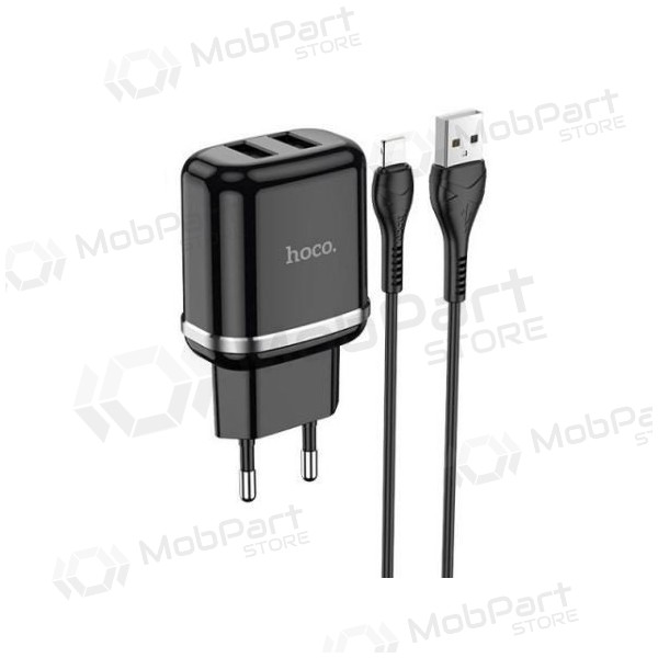 Ladegerät HOCO N4 Aspiring Dual USB + type-C Kabel (5V 2.4A) (Schwarz)