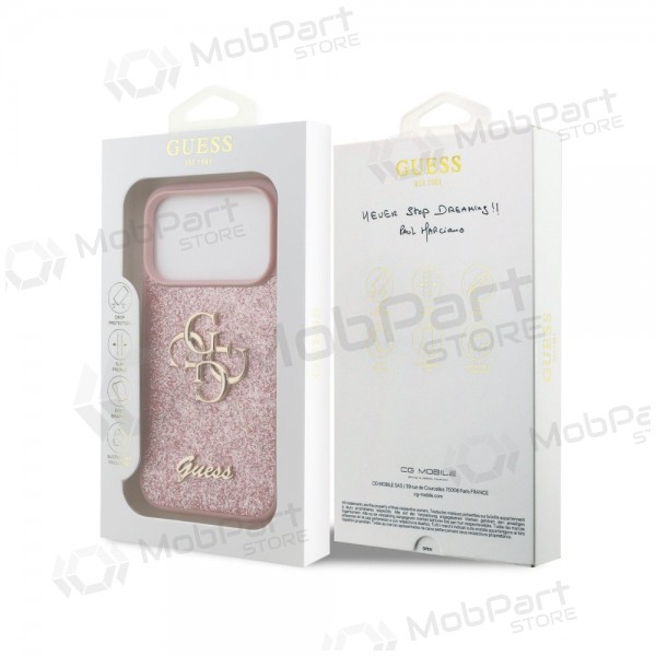 Apple iPhone 18 Pro hülle - Guess PU Fixed Glitter 4G Metal Logo (rosa)
