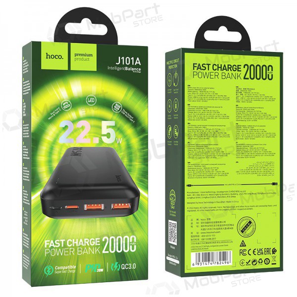externe Batterie Power Bank Hoco J101A PD 20W+Quick Charge 3.0 22.5W 20000mAh Schwarz