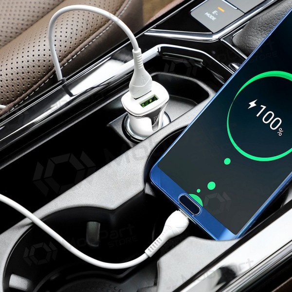 Ladegerät automobilinis Hoco Z31 Quick Charge 3.0 (3.4A) x 2 USB + Type-C (Weiß)