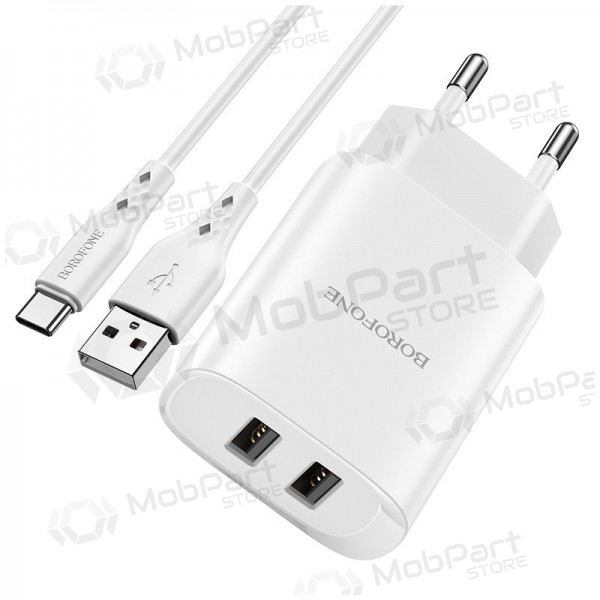 Ladegerät Borofone BN2 2xUSB 2.1A + USB Type-C (Weiß)