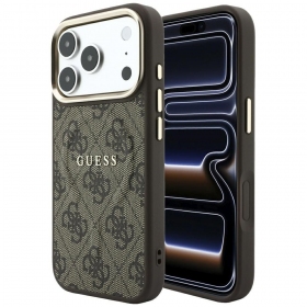 Apple iPhone 18 Pro Max Hülle - Guess PU Leather 4G Gold Frame Embossed MagSafe (blau)