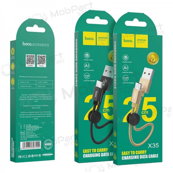 USB Kabel HOCO X35 lightning 0.25m (Schwarz)