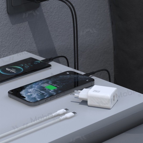 Telefonladegerät Dudao A26TC 25 W GaN USB-C + USB-A mit USB-C Kabel 1 m weiß