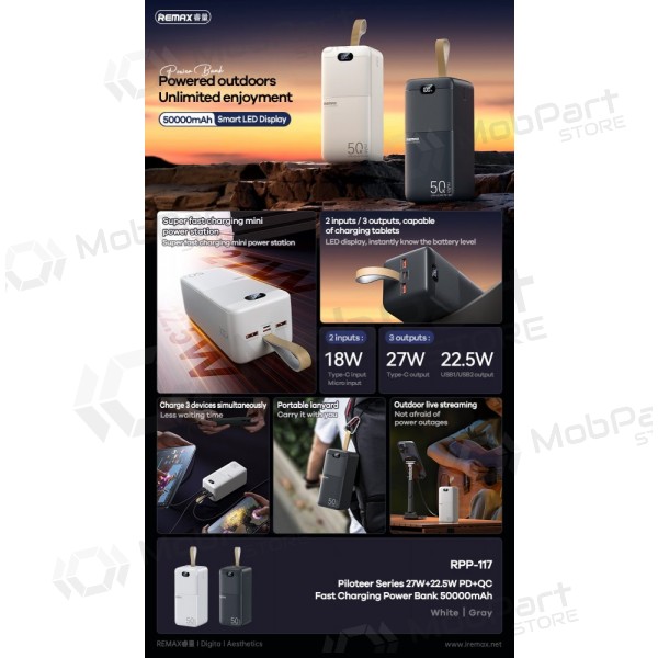 externe Batterie Power Bank Remax RPP-117 22.5W 50000mAh Schwarz