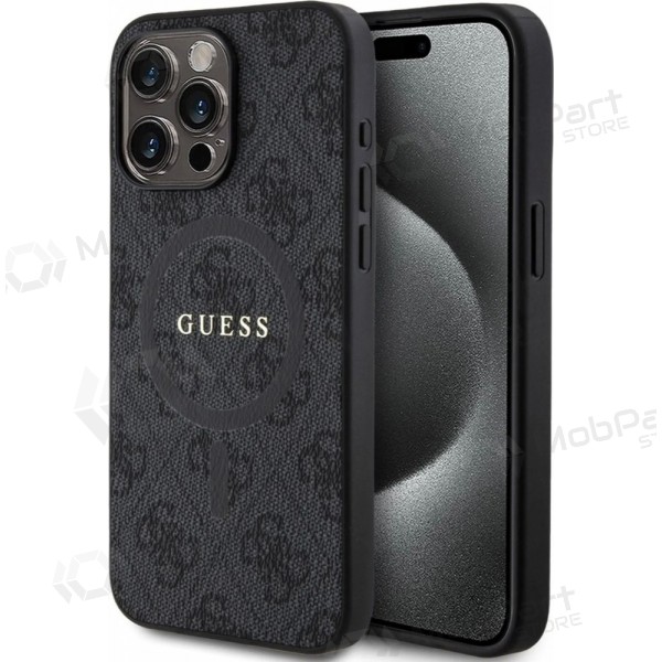 Apple iPhone 15 Pro Max hülle - Guess PU Leather 4G Colored Ring MagSafe (schwarz)