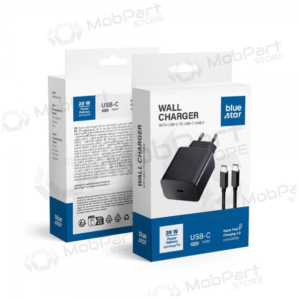 Blue Star 20 W USB-C Telefonladegerät mit USB-C Kabel schwarz