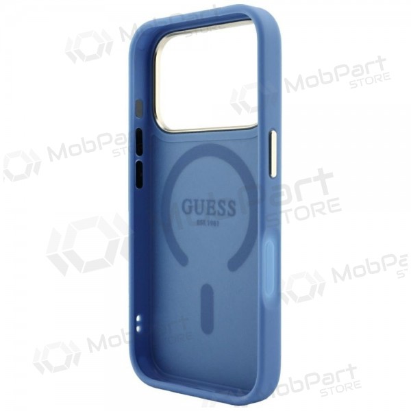 Apple iPhone 18 Pro Max Hülle - Guess PU Leather 4G Gold Frame Embossed MagSafe (blau)