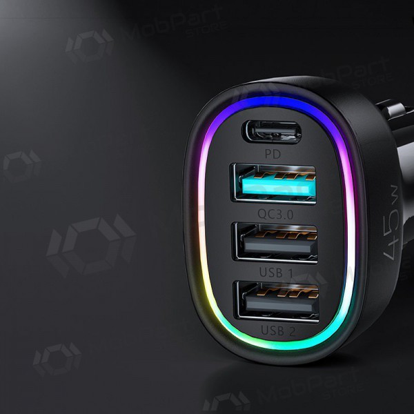 Ladegerät automobilinis Joyroom JR-CL09 LED 4xUSB (PD, QC) 45W (Schwarz)