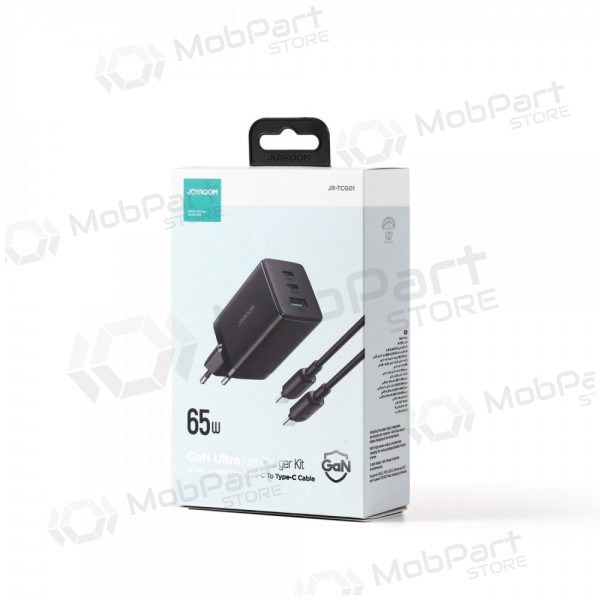 Ladegerät buitinis Joyroom GaN JR-TCG01 2xUSB-C/USB-A 65W + USB-C cable 1.2m Schwarz