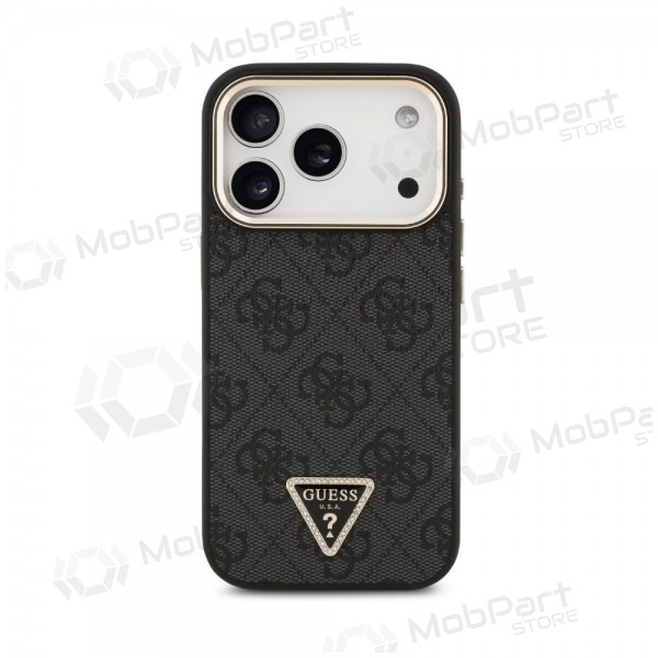 Apple iPhone 18 Pro Max hülle - Guess PU Leather 4G Strass Triangle Logo Gold Frame MagSafe (schwarz)