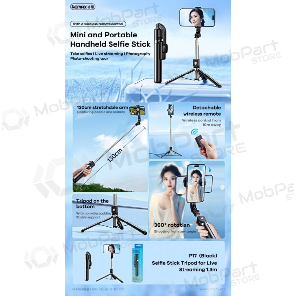 Selfie-Stick Remax P17 1.3m Schwarz
