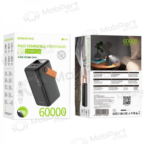 externe Batterie Power Bank Borofone BJ66B 22.5W+PD20W 60000mAh Schwarz