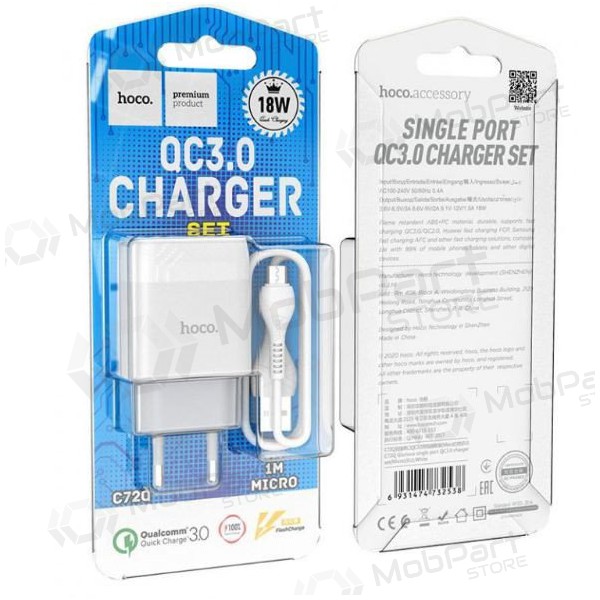 Ladegerät HOCO C72Q Glorious USB + microUSB Kabel (QC3.0) (Weiß)